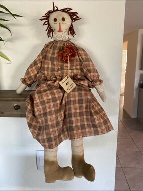 Primitive Handmade Folk Art Rustic Cloth Rag Doll 28.5 Inches